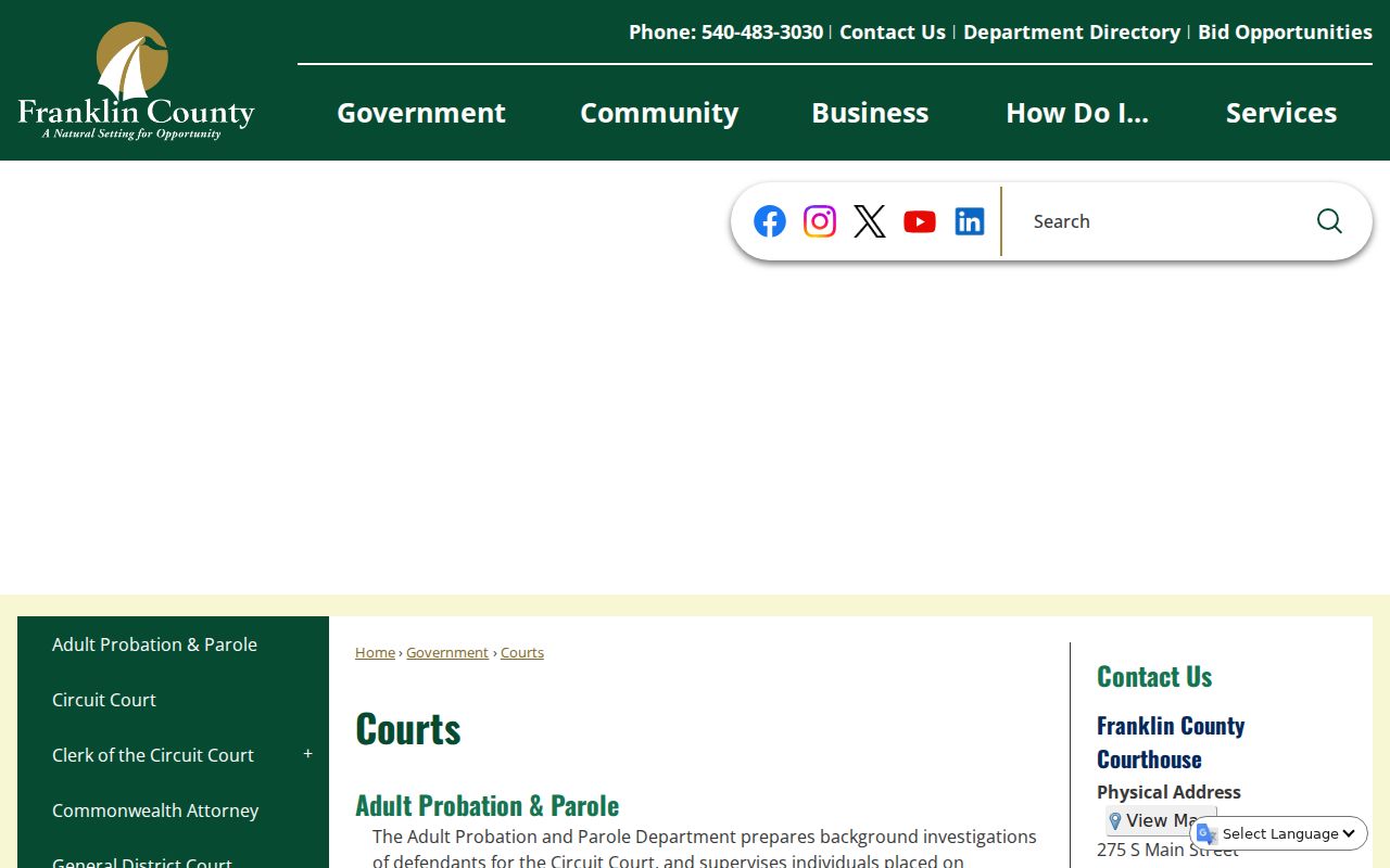 Franklin County court structure for warrant records