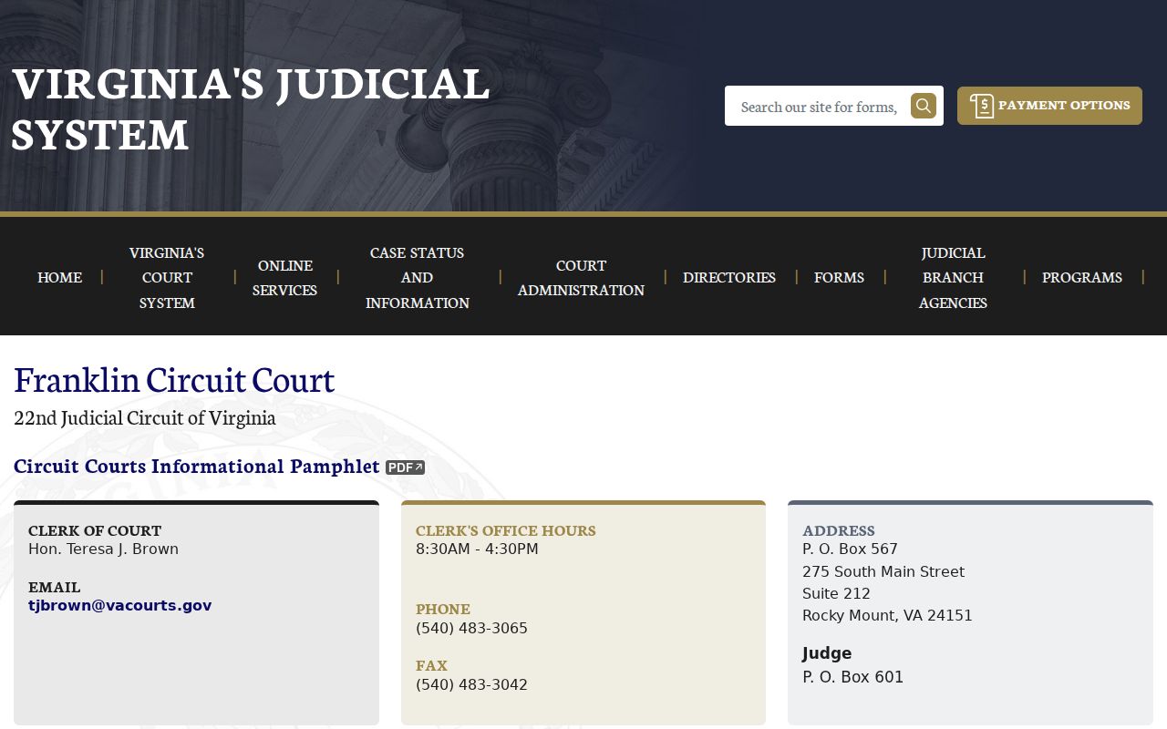 Franklin County Circuit Court source for felony warrant records