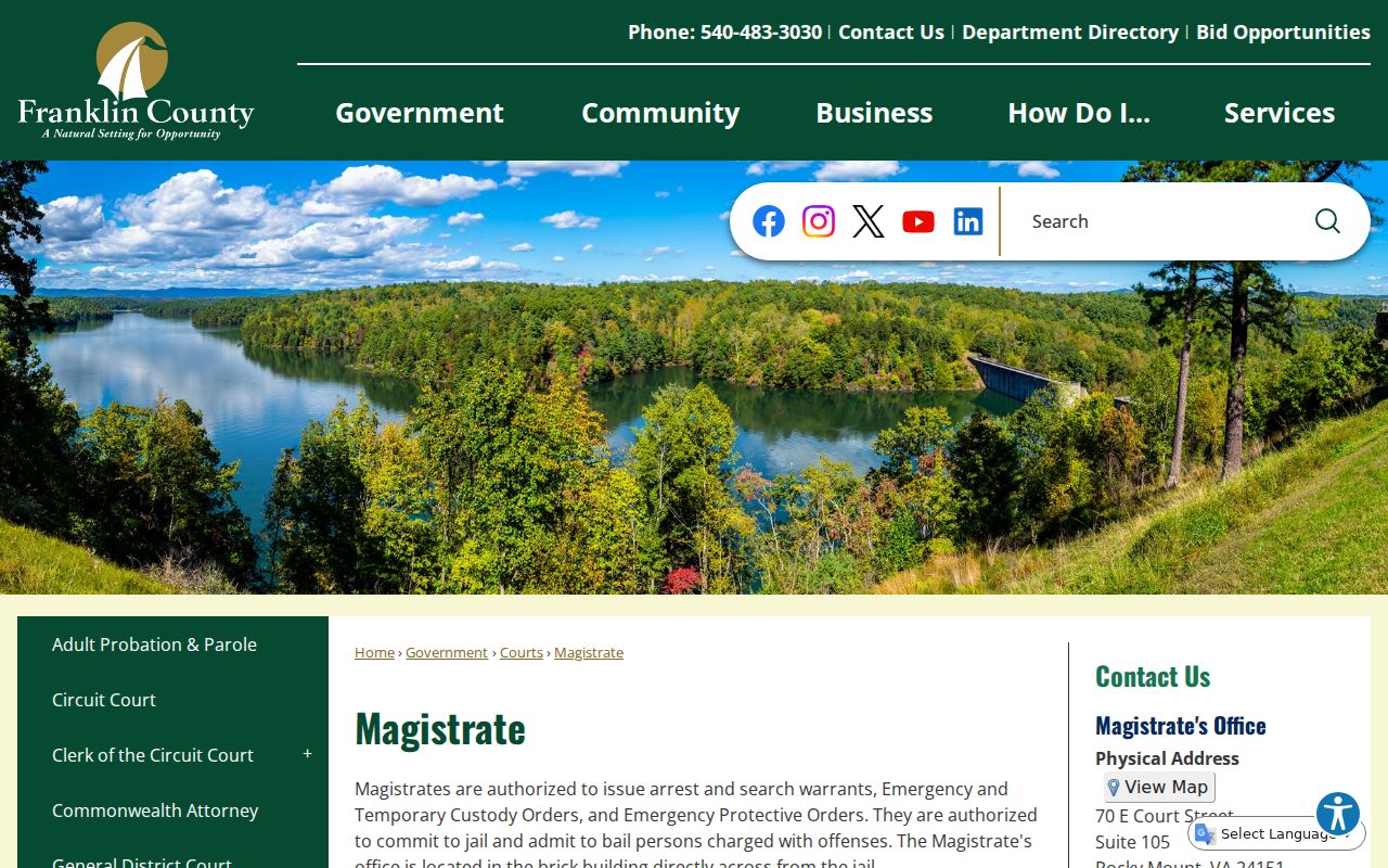 Franklin County magistrate responsibilities for bench warrant process