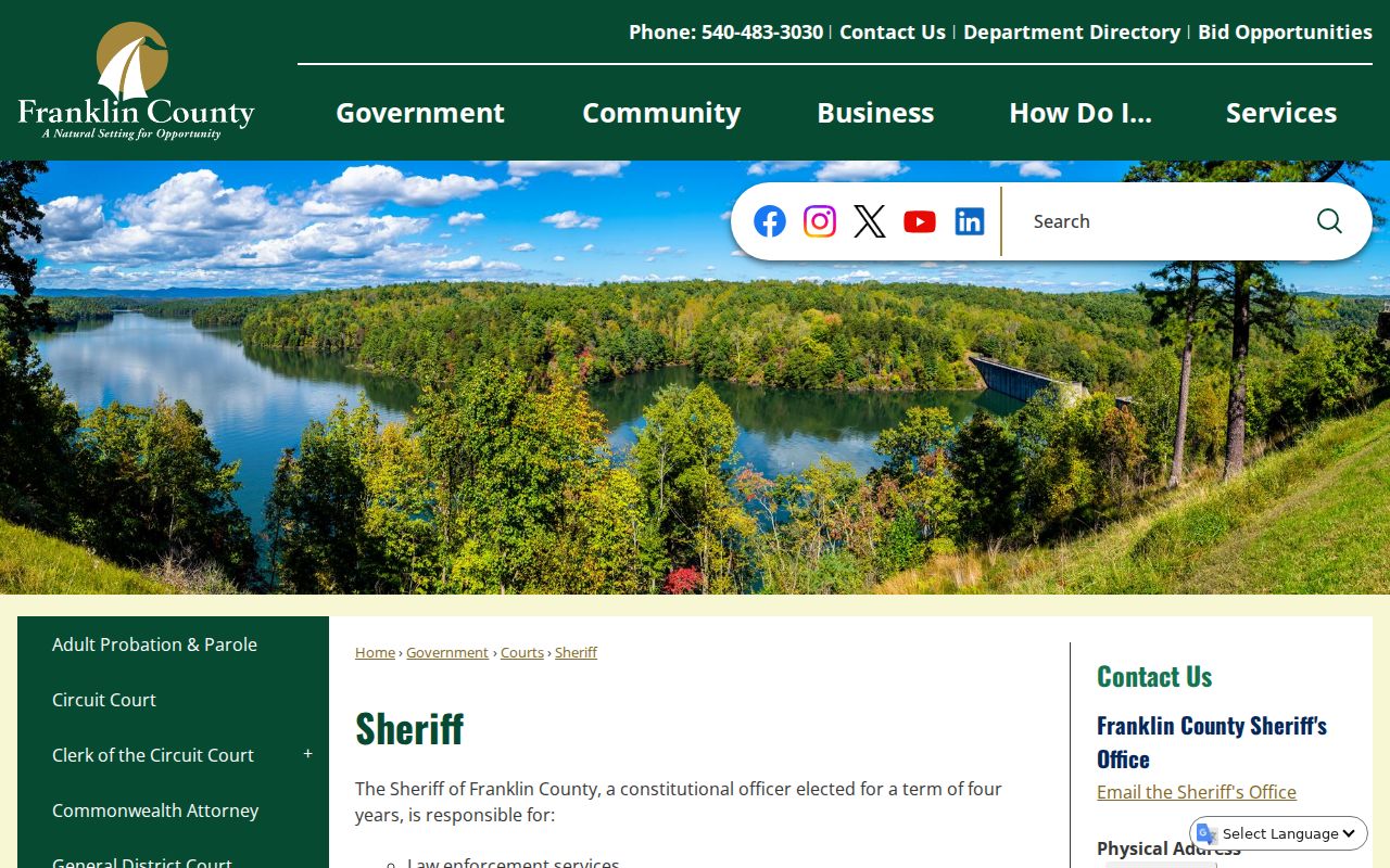 Franklin County Sheriff's Office contact for warrant records