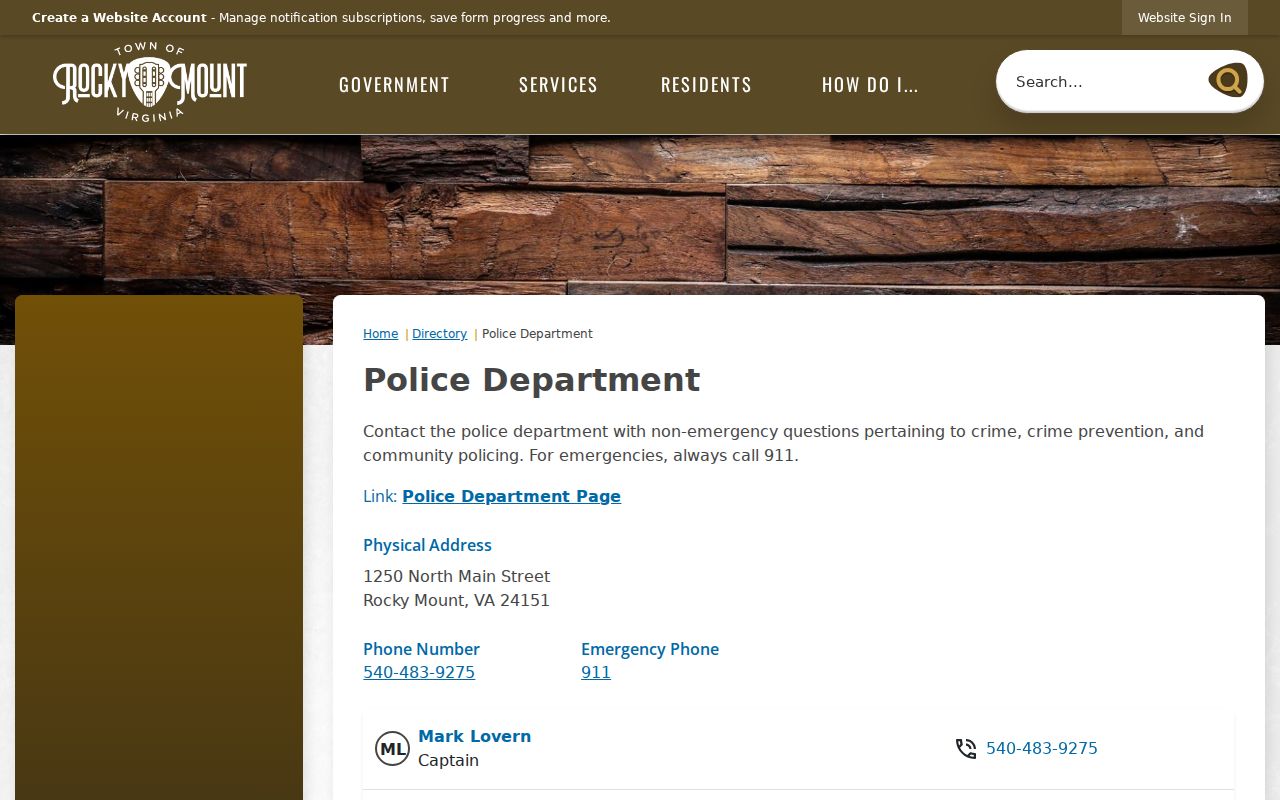 Rocky Mount Police directory for Franklin County traffic warrant records
