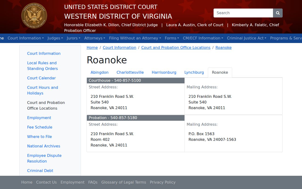 Western District of Virginia federal court information relevant to Franklin County warrant records