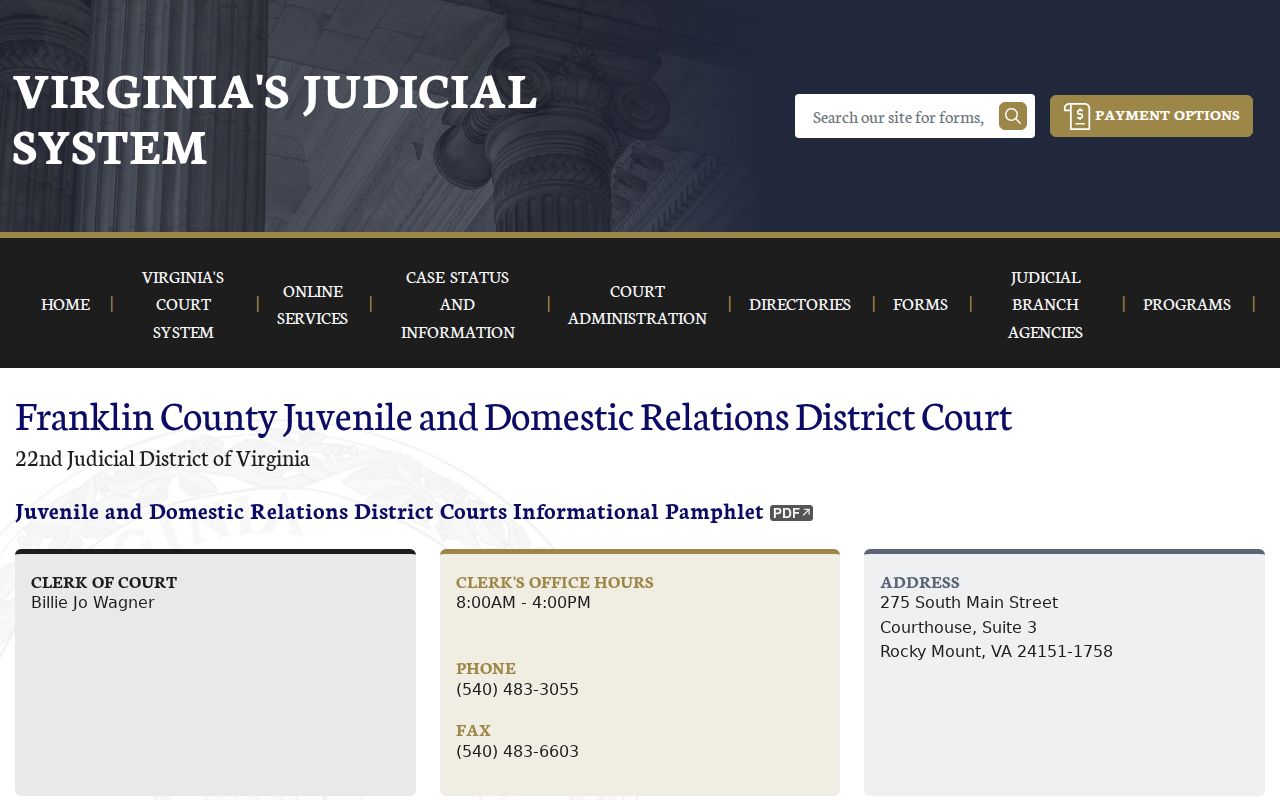 Franklin County J&DR Court contact for restricted bench warrant matters