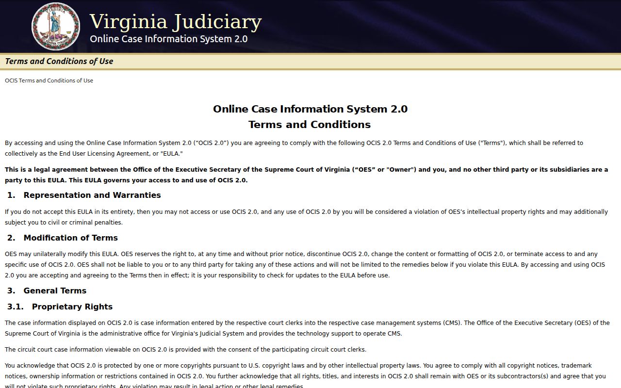 Franklin County warrant search choices in Virginia OCIS